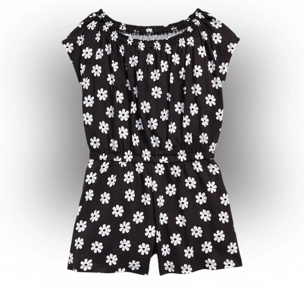 One Piece Cinched Waist Flower Print Shorts Romper Spring Summer